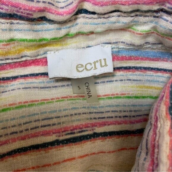 Ecru Womens Button Down Shirt Multicolor Striped Long Sleeve Casual Linen Small - Picture 4 of 6